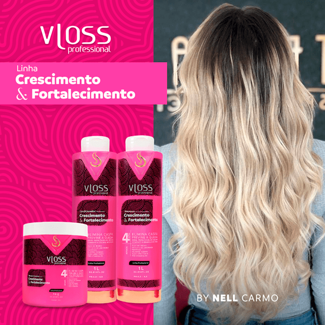 A linha Crescimento e Fortalecimento, da Vloss Professional, proporciona aos cabelos mais hidratação, fazendo com que eles cresçam mais fortes 
